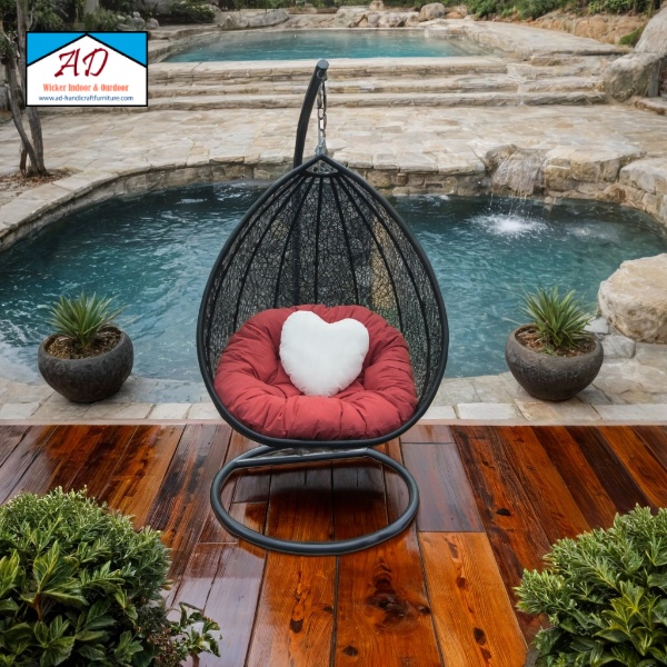 Teardrop-shaped wicker swing chairs offer elegance and comfort for resorts