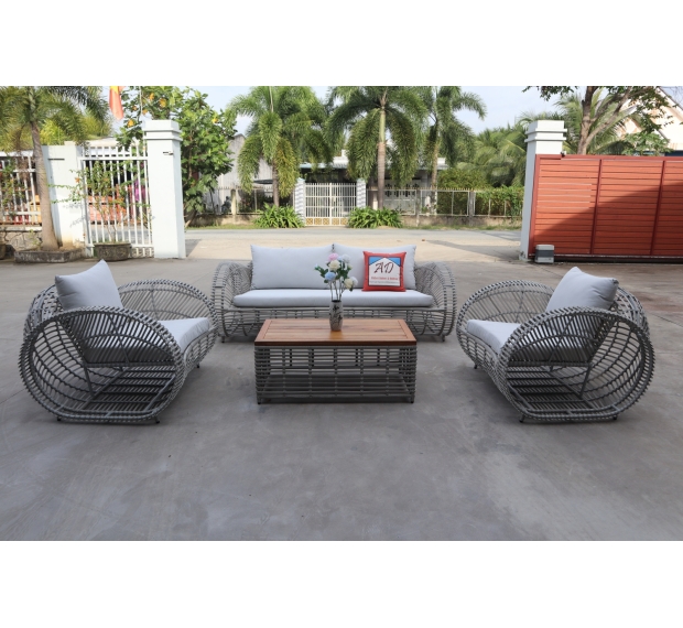 POLY RATTAN SOFA SET WITH RECTANGLE TABLE