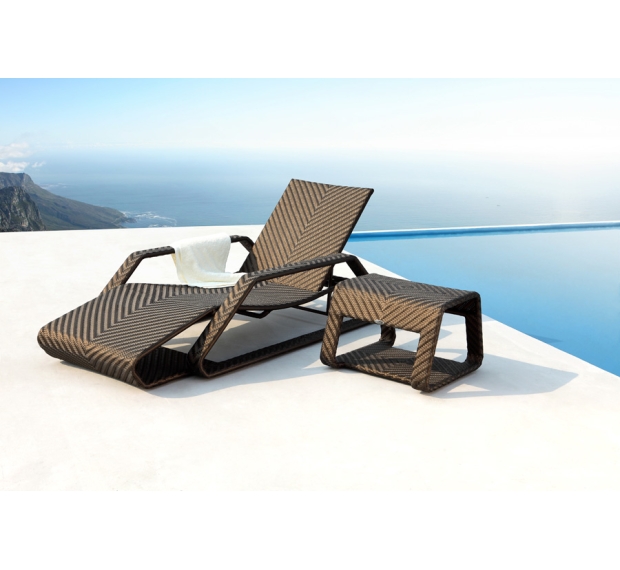 POLY RATTAN SUNBED WITH CUSHION AND SIDE TABLE