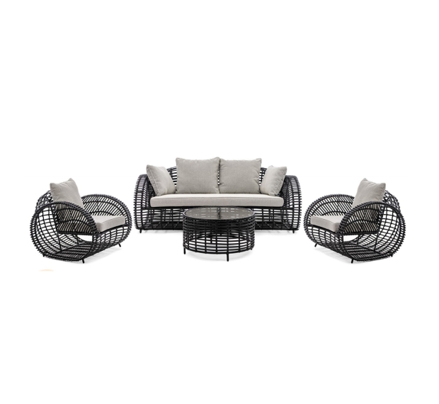 POLY RATTAN SOFA SET WITH ROUND TABLE