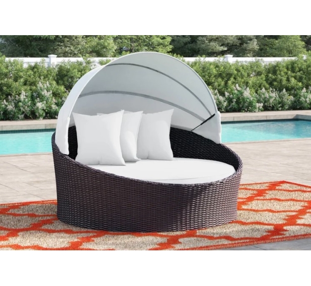 POLY RATTAN ROUND SUNBED WITH CANOPY